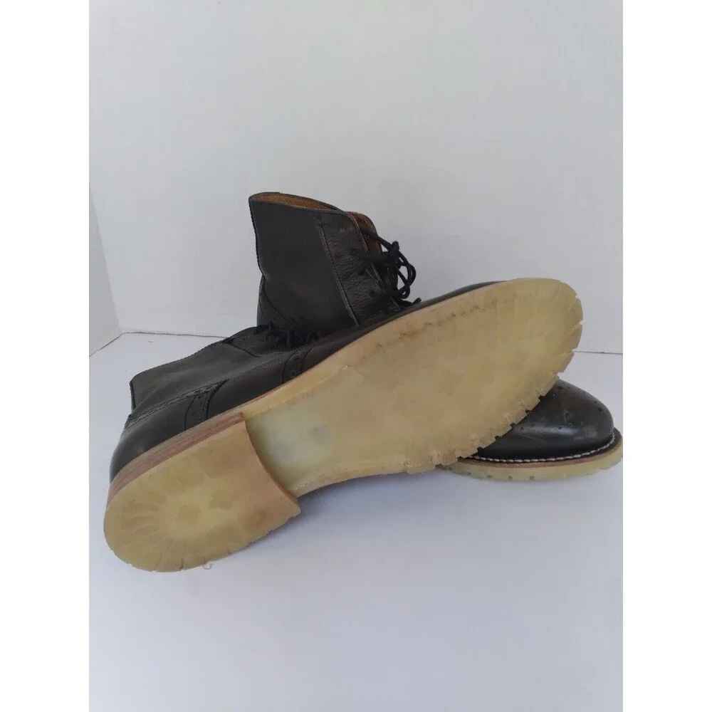 Classic Leather Wingtip Combat‎ Boots Black Brogue Lace-up Ankle Boots.